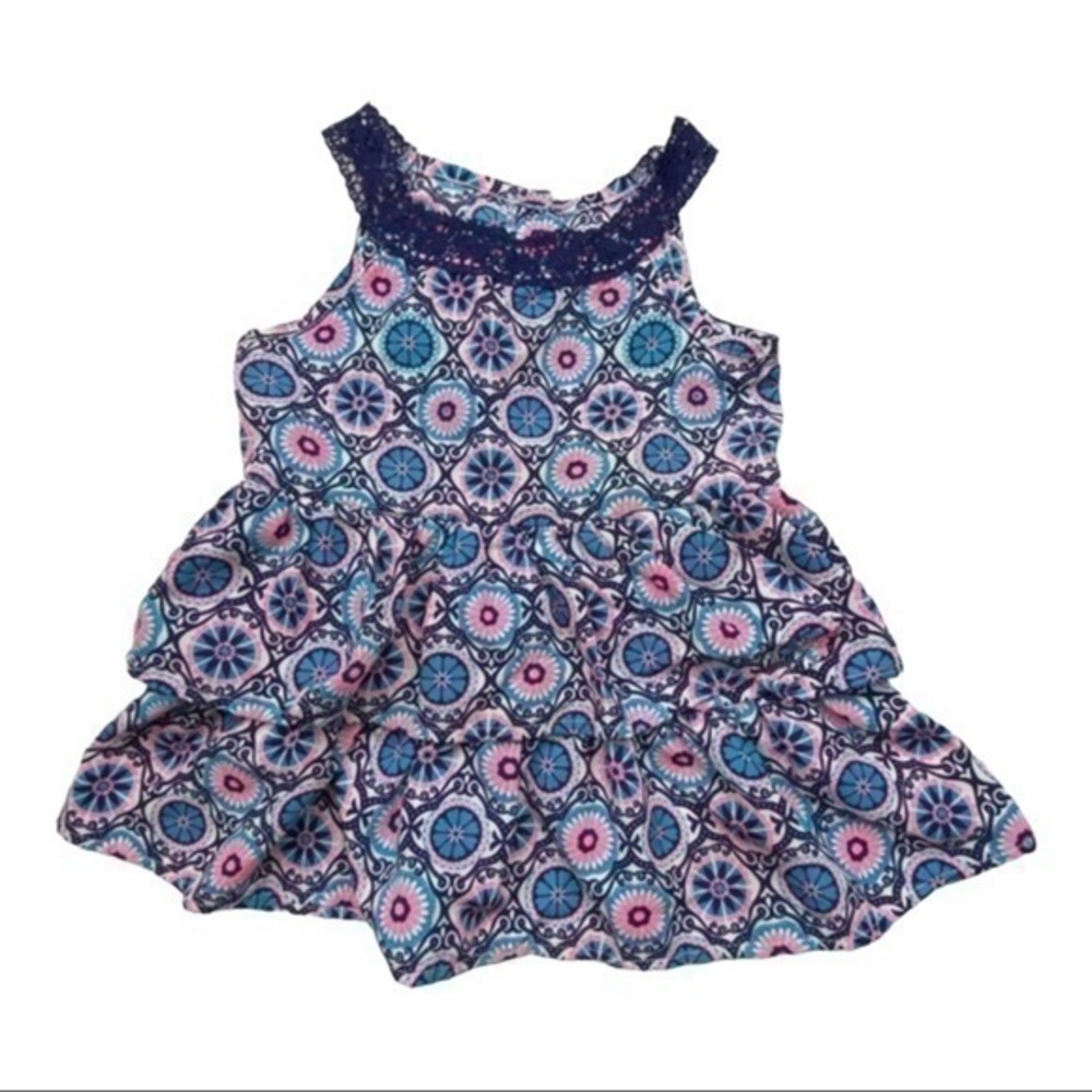 Healthtex Boho Print Tank Top Toddler Girls Size 5T Lace Detail Ruffle